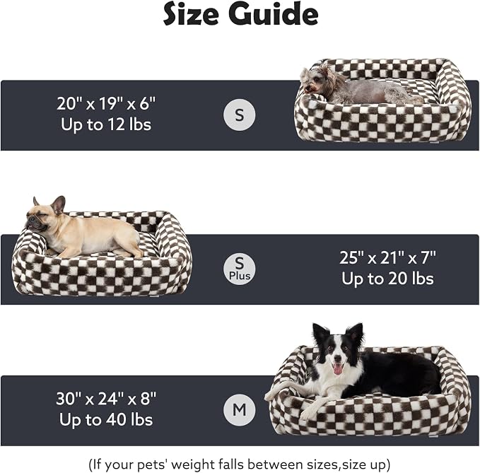 JOEJOY Large Dog Beds Large Sized Dog, Removable Washable Cover Orthopedic Soft Faux Rabbit Fur Pet Bed, Anti-Slip Fluffy Plush Faux Rabbit Fur Puppy Bed, 36"x27"x8", Checkered, Brown