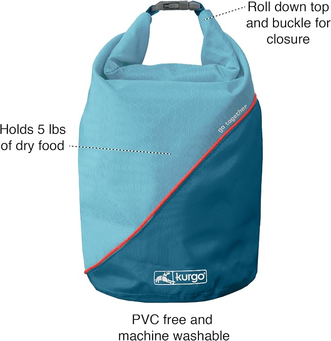 Kurgo Kibble Carrier - Portable Kibble Carrier - Compact Travel Storage - Dog Food Dry Bag - Camping Dog Storage - 5 lb Capacity - Coastal Blue