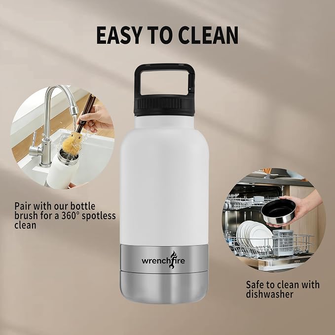 32 oz Instulated Stainless Steel Dog Water Bottle with 2 Detachable Bowls,Portable Cat Travel Dispenser with Brush for Walking Hiking Camping,White