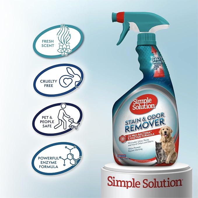 Simple Solution Pet Stain & Odor Remover, Enzyme Stain Cleaner, 32oz | Dog Stain & Odor Remover, Pet Urine Enzyme Cleaner, Dog Urine Carpet Cleaner, Pet Odor Eliminator, Carpet Stain Remover