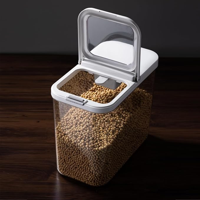 LivLab Mker 20-25 lbs Rice Dispenser with measuring spoon - Rice Container | 11.4Qt/12L Large Airtight Food Storage Rice Container for Cereal, Flour - BPA-Free PET, Slim Space-Saving