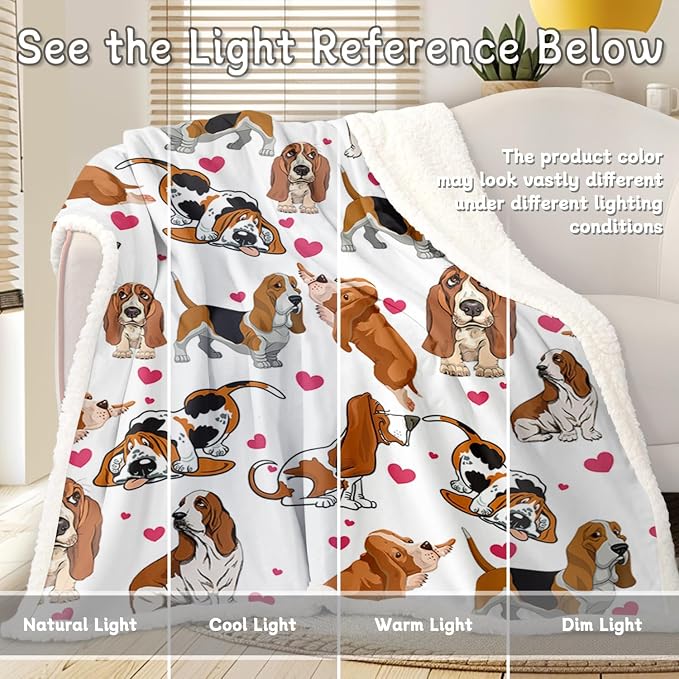 BlessLiving Basset Hound Blanket Queen Size 90x90 Inches - 3D Red Hearts Dog Print Plush & Sherpa Throw, Ultra Soft Cozy Fleece Blanket for Adults, Kids, Pet Lovers, Cute Puppy Gift