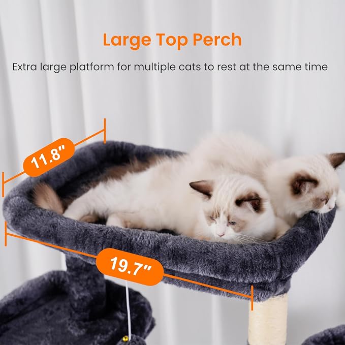Heybly Cat Tree, 68 inch Multi-Level Cat Tower for Indoor Cats HCT025G | Cat Condo with 2 Widened Plush Perches, 2 Cozy Baskets, Scratching Board and Big Caves, Smoky Gray