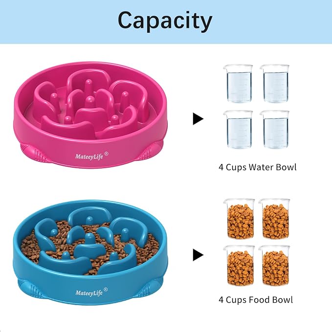 MateeyLife Large Slow Feeder Dog Bowls 2PCS, Anti-Choking Puzzle Dog Food Bowls, Anti-Slip Interactive Feeding Slow Down Eating, Bloat Stop Maze Dishes for Large Breeds 4 Cups Purple&DarkBlue