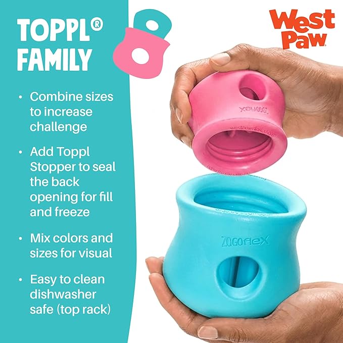 WEST PAW Zogoflex Toppl Interactive Treat Dispensing Puzzle Dog Toy for Mental Stimulation & Enrichment-Holds Kibble & Treats-Lickable, Freezable & Dishwasher Safe-Made in USA-Small-Teal