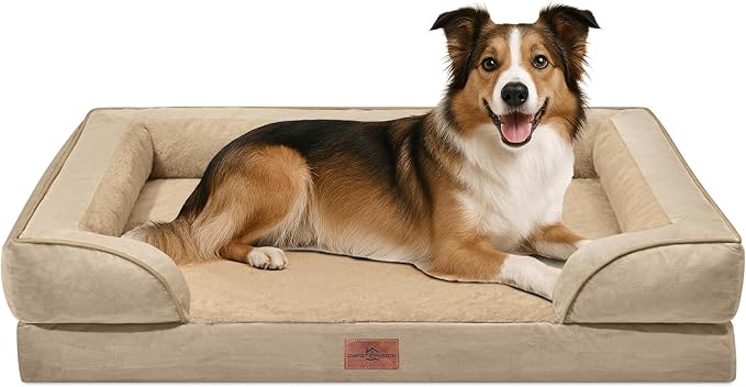 Comfort Expression Orthopedic Dog Beds for Large Sized Dog with Bolster | Waterproof Dog Couch Bed with Washable Cover & Non-Slip Bottom, Supportive Egg Crate Foam Large Pet Bed, 38x25 Inch