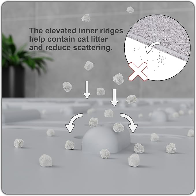 OHMO Large Cat Litter Mat, 31.5x23.6 Silicone Trapping Mat Ash Grey | for Kitty Litter Box, Easy Clean, BPA Free Rubber, Center Litter Collection, Easy Pour-Back, Waterproof, Odor-Resistant
