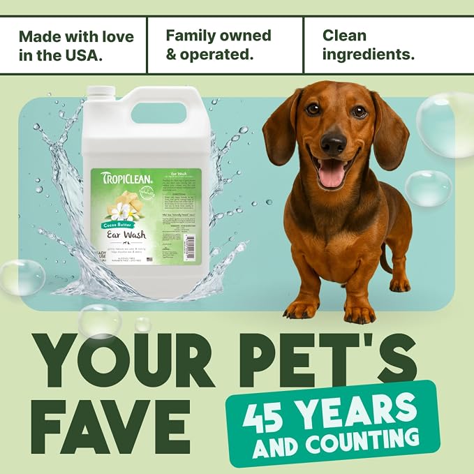 TropiClean Dog Ear Wash, Alcohol Free Ear Cleaning Solution, 1 Gallon