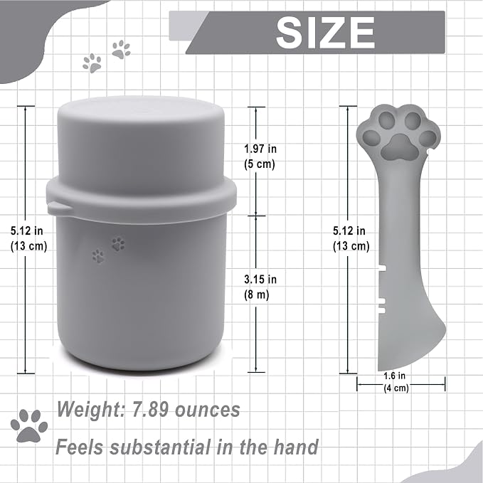 Original Canned Dog Food Storage Container & One Can Spoon | Silicone Can Cover Pet Food Sealer & Cute Paw Shape Opener Spatula | BPA Free, Airtight, Dishwasher & Freezer Safe (Grey+Dark Blue)
