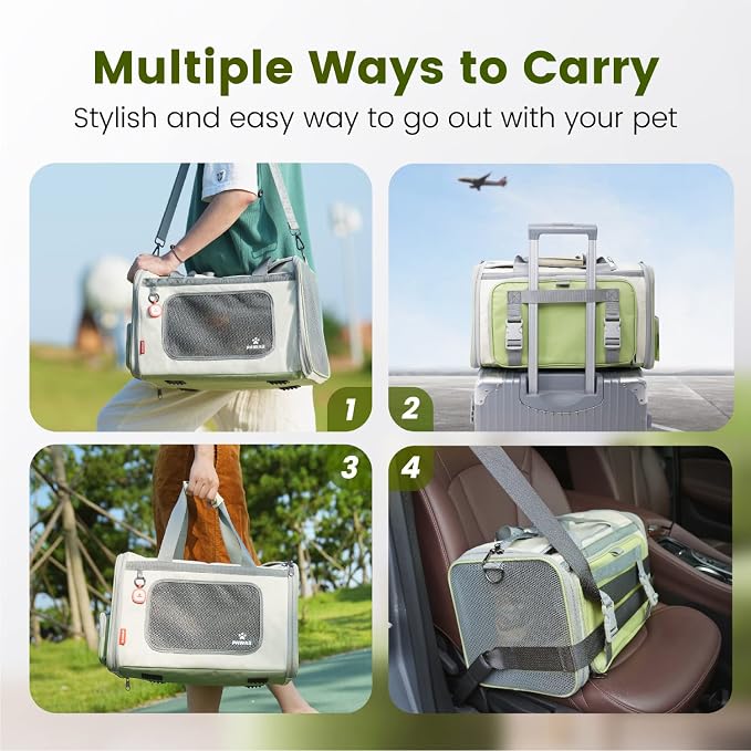 Pawaii Cat Carrier with ID Tag, TSA Airline Approved Soft Sided Collapsible Pet Travel Carrier, Portable Comfortable Convenient Foldable Cat Travel Bag | Up to 13 lbs, 16.9 x 10.6 x 10.6 in, QR pet ID tag, top entry, luggage sleeve, soft fleece pad, fo...
