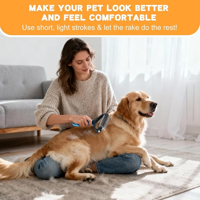 Cat & Dog Grooming Gloves for Shedding Brushes 1 Pair and Pet Grooming Rake 1PC, Double Sided Dematting, Deshedding Brush & Massage, Safe for Dogs & Cats