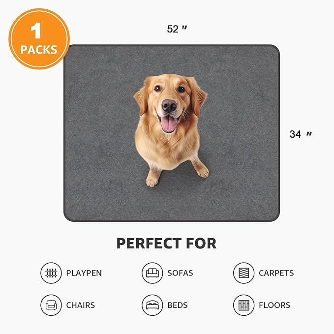 Washable Dog Pee Pads, 34x52, Absorbent, Waterproof, Reusable Whelping Pads | Non-Slip, Dog Mats for Puppy Training, Whelping, Potty, Playpen, Crate, Incontinence, Housebreaking