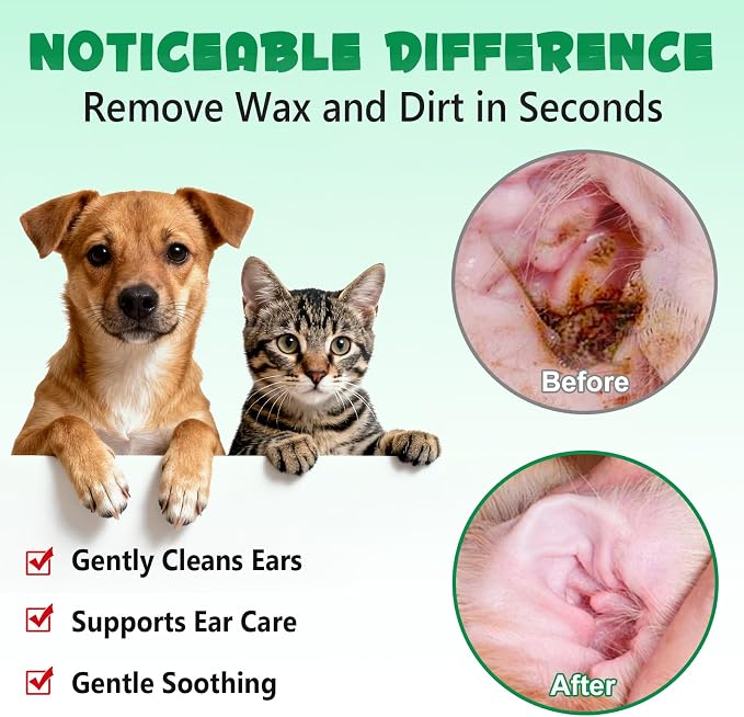 Ear Cleaner for Dogs & Cats – Gentle Plant-Based Formula with Soothing Relief, 10 Single-Use Tubes (1.5 mL Each) | Daily Ear Cleaning Solution for Pets