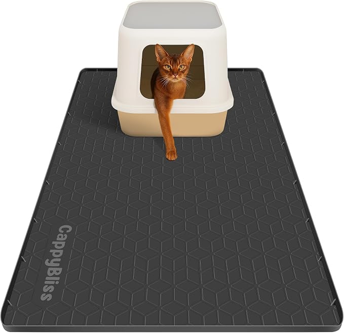 Cat Litter Mat, 34"x22" Waterproof Silicone, Litter Trapping | Large Size, Non-Slip Floor Pad, Easy to Clean, Indoor Cats, for Litter Box, Traps Litter & Dirt, Black