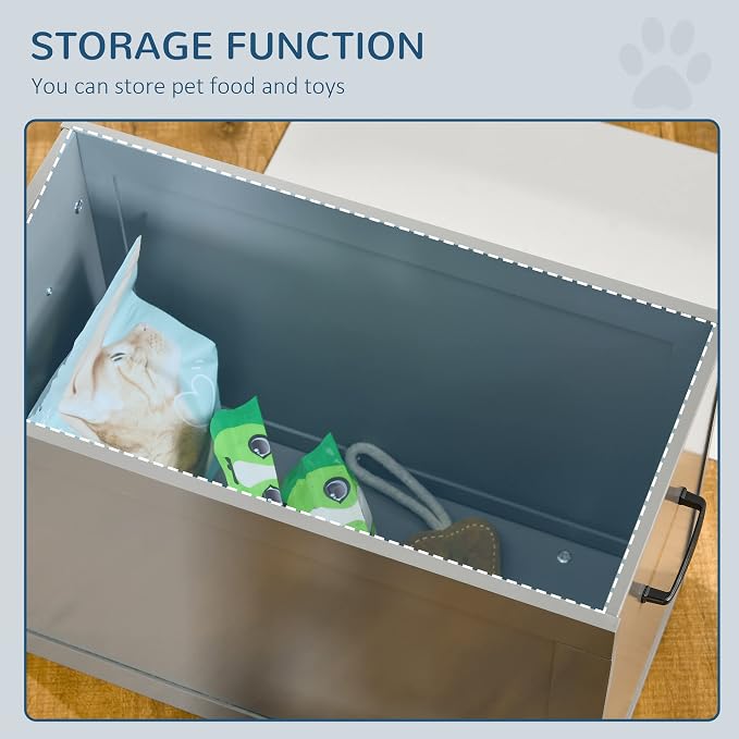 PawHut Raised Pet Feeding Storage Station with 2 Stainless Steel Bowls Base for Large Dogs and Other Large Pets, Gray | with2 Stainless Steel Bowls Base for Other Large Pets