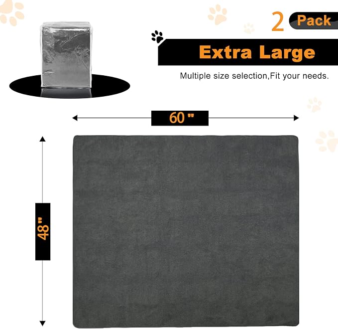 Washable Pee Pads for Dogs, 48x60 2PACKS Reusable Whelping Pads, Absorb Dog Mats Non-Slip Puppy Training Pads for Whelping, Potty, Training, Playpen, Crate