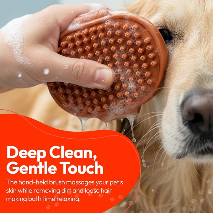 PM Pet Grooming Tools for Dogs & Cats- 3 Pack Dog Bathing Set- Safe On Skin Super-Absorbent Microfiber Towel – Soft & Gentle Brush Glove and Hand-Held Dog Bath Brush- Paw Mountain