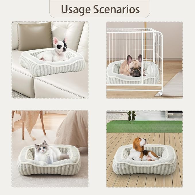 Dog Bed for Extra Small Dogs Breeds,Cat Bed,Puppy Kennel Bed with Pillow,Washable Deluxe Plush Dog Crate Beds,Comfy Durable Rectangular Pet Sleeping Bed & Non-Slip Bottom,Grey (19"X16")