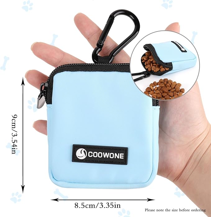 Dog Treat Pouch Pocket Sized Pet Puppy Training Pouch for Dog Training Behavior Aids, Waterproof Nylon Fabric Dog Poop Bag Holder, Hands Free Dog Walking Bag with Metal Carabiner (Blue)