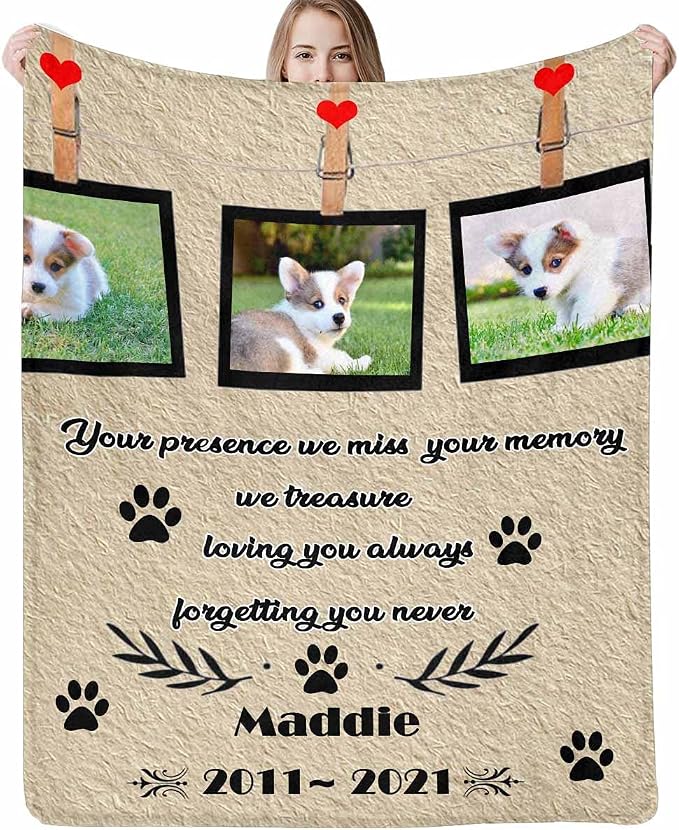 Custom Photo Blanket Best Memorial for Your Pets - Personalized Cozy Fleece Throws Blanket with Picture Upload for Dogs Cats Family Friends