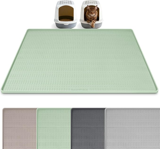 Silicone Cat Litter Mat 47" x 35" Cat Mat for Litter Box, Green | Extra Large Cat Litter Trapping Mat for Floor, Waterproof, Non-Slip Kitty Litter Box Mat with Raised Edge, Easy to Clean
