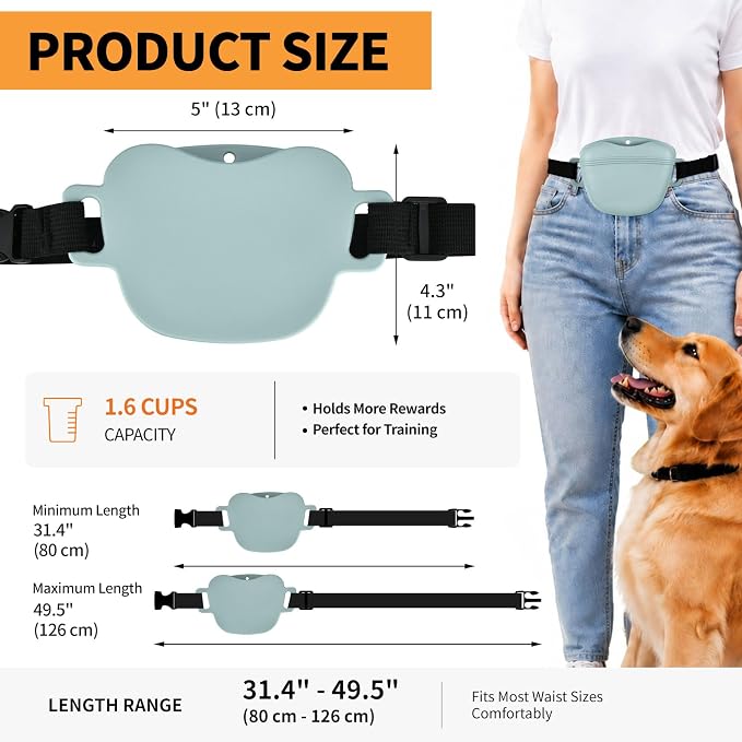 Silicone Dog Treat Pouch with Training Clicker | Upgraded Magnetic Closure, 1.6 Cup Capacity, Food-Grade Silicone, Easy Cleaning, Adjustable Belt for Training and Walking