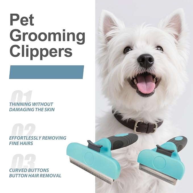 Self Cleaning Pet Shedding Brush for Long Short Haired Dogs & Cats (Small) | One-click hair removal, removes loose fur/tangles/mats, gentle on skin, stainless steel teeth, ergonomic handle