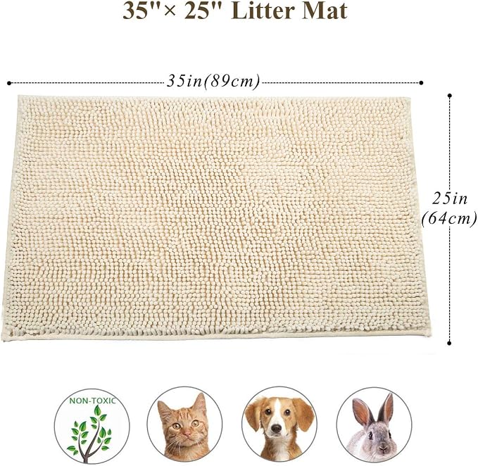 VIVAGLORY Cat Litter Mat Softgrip Litter Trapping Mat, 35"× 25", Beige | Litterbox Rug Box Catcher for Indoor & Floor, Easy Clean Washable Less-Mess Waterproof for Cat