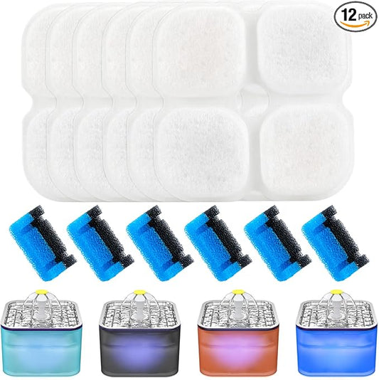 Wonder Creature Cat Water Fountain Filter Replacement, 6/8/6+6/12+12 Pack for Crystal Cat Fountain, 3L/101oz Pet Water Dispenser Filters (6+6 Pack)