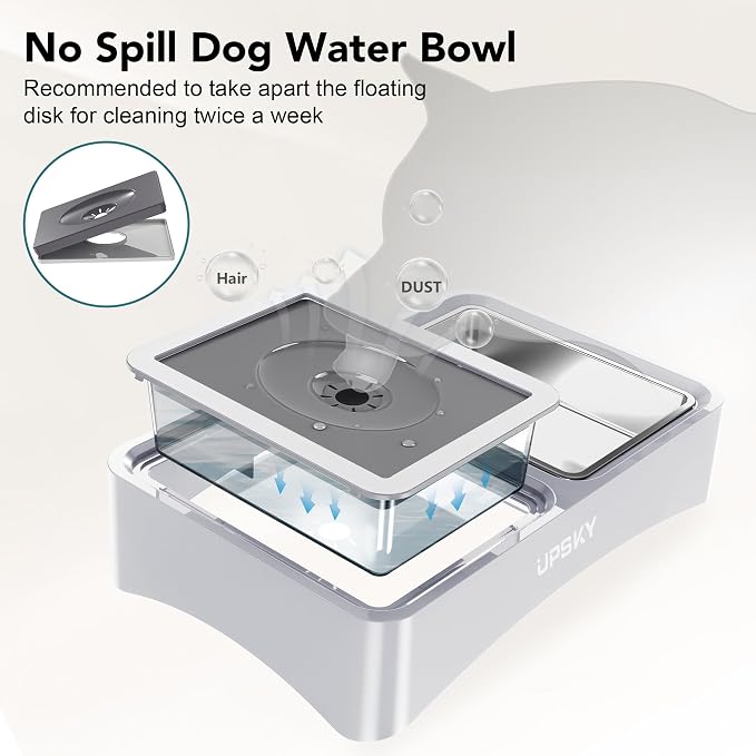 UPSKY 3-in-1 Elevated Dog Bowls Set with 4 Height Adjustable Stand, White | 304 Stainless Steel Bowl, No Spill Water Bowl, Slow Food Bowl, Anti-Slip, Dishwasher Safe, Suitable for Small Medium Dogs