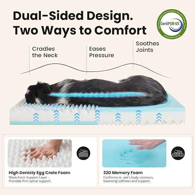 OhGeni Orthopedic Waterproof Dog Bed for Medium Large Dogs, Machine-Washable Removable Cover in Easy-Clean Fabric, Reversible Memory Foam & Easy-Carry Handle, Wider and Larger, 36 inch (Brown)