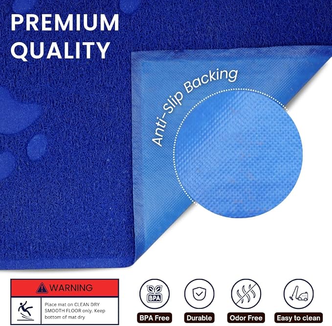 Andalus Extra Large Cat Litter Mat, Pack of 1 - Waterproof, Non-Slip & Easy to Clean Cat Litter Box Mat for Extra Efficient Pet Litter-Trapping, Blue (35” X 23”)