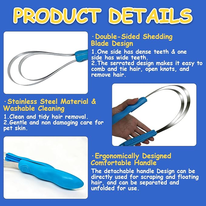 Deshedding Tool Grooming Brush for Horse Dog Cat(Double Loop) | Horse Shedding Tool, Stainless Steel Shedding Blade for Horses & Dogs, Dog Shedding Brush for Double Coat Dogs