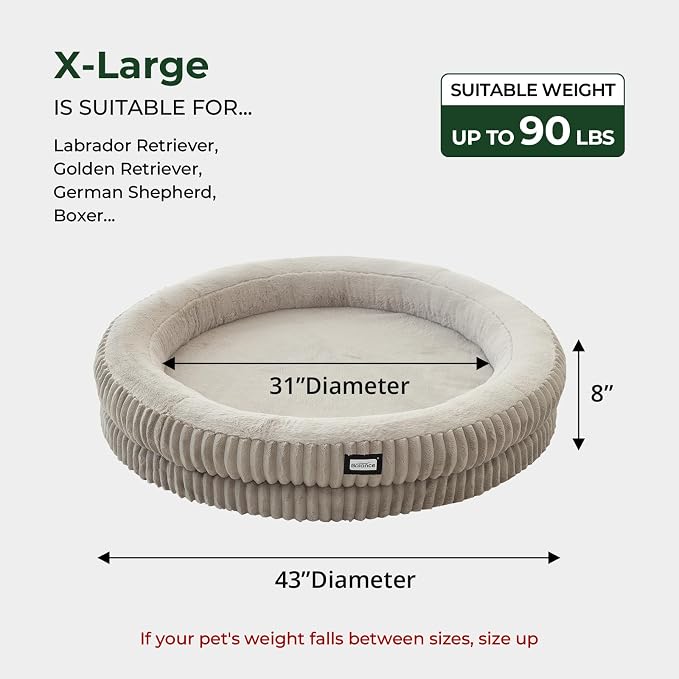 BALANCE Donut Dog Bed, 43 Inches Round Dog Bed Extra Large Size Dogs Washable, Orthopedic Calming Dogs Beds for Kitten, Fluffy Plush Faux Fur Pet Bed with Anti-Slip Bottom