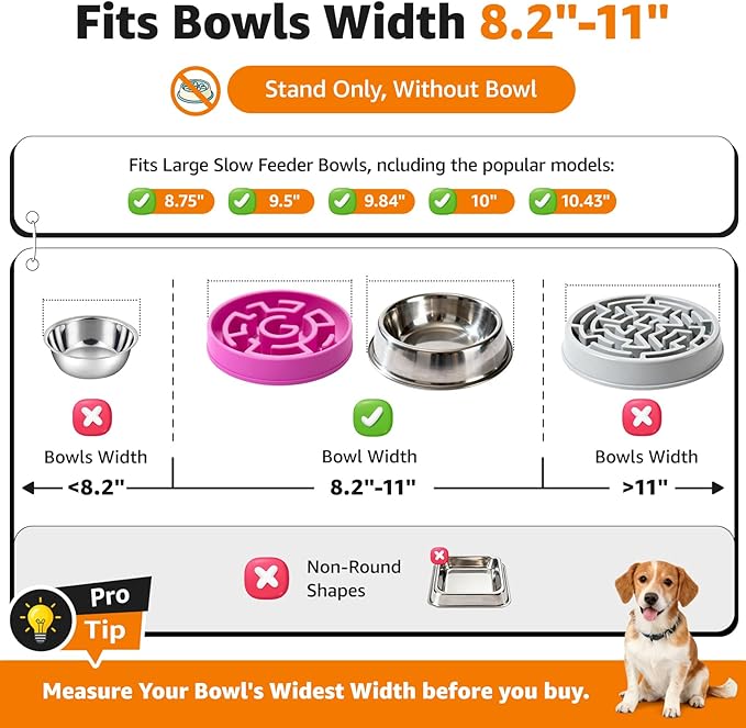 LOOBANI Double Dog Bowl Stand Adjustable 8.2"-11" Width for Large Seniors | Reduces Neck Strain, Non-Slip Rubber Feet, Rust-Proof Stand, Easy Clean, for Senior & Arthritic Dogs