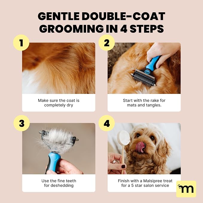 MalsiPree Dog Brush for Shedding - Large Blue, 2-in-1 Deshedding Rake | 2-in-1 deshedding brush & undercoat rake - dematting comb - Use for double-coated dogs, cats & heavy shedding
