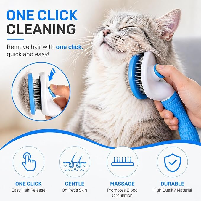 Pet Grooming Deshedding Brush, Self-Cleaning Massaging Brush for Dogs and Cats, Short and Long Hair (Blue)