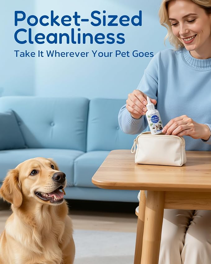 Ear Cleaner for Dogs & Cats - Gentle Non-Irritating Formula, Ear Cleaning & Care for All Ages, Removes Built-up Wax, Discharge, Dirt & Debris - 1.69oz Travel Size