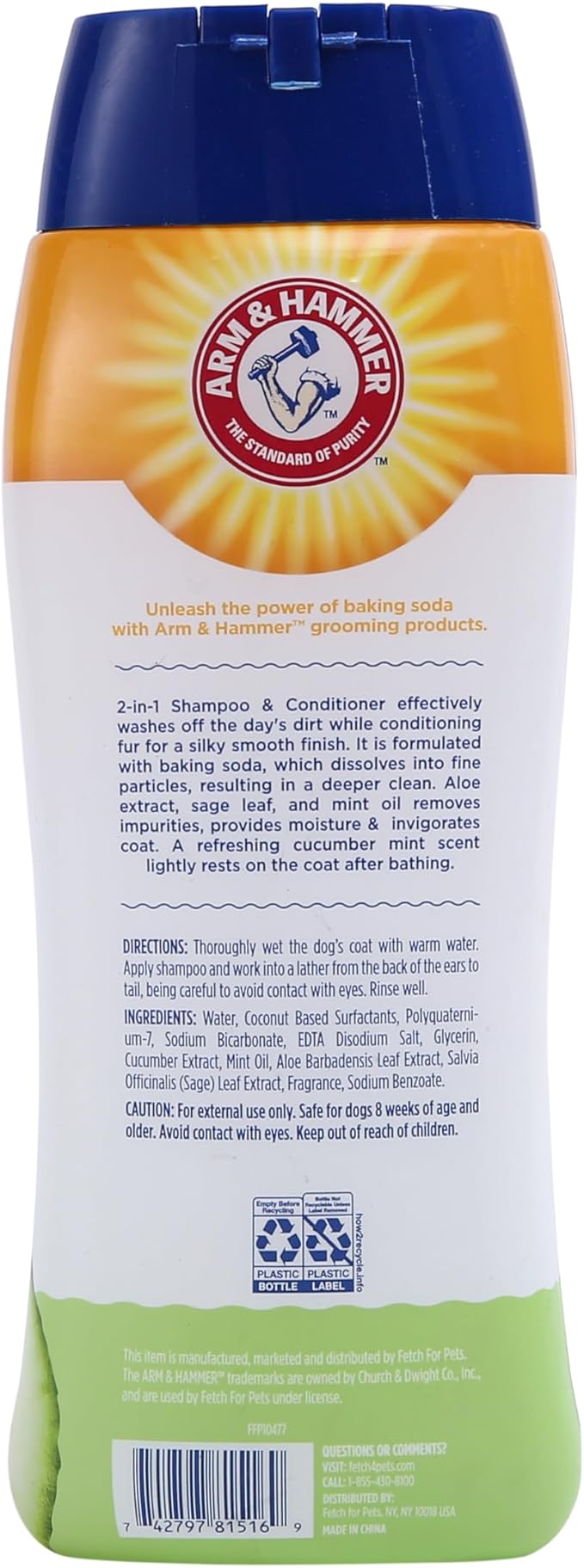 Arm & Hammer 2-in-1 Dog Shampoo and Conditioner, Cucumber Mint, 20 Fl Oz | Baking soda formula, 2-in-1 shampoo and conditioner, cucumber mint scent, odor eliminating