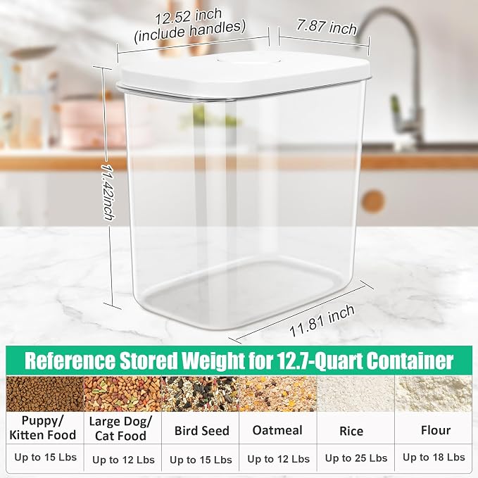TBMax Dog Cat Food Storage Container 12-15 Lbs with Easy-Carrying Handles, Stackable Pet Food Dog Treat Container with Pop Up Lids, Airtight Food Storage Bin for Kitchen Organization