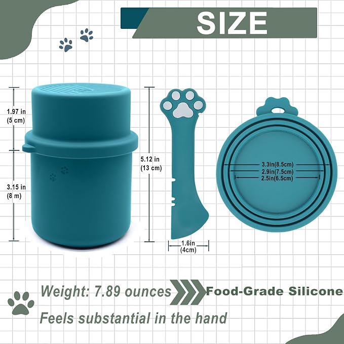Original Canned Dog Food Storage Container | Silicone Can Cover Pet Food Sealer | BPA Free, Airtight, Dishwasher & Freezer Safe (2 Pcs Dark Blue)