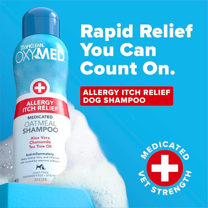TropiClean OxyMed Medicated Dog Shampoo for Allergies and Itching, 20oz