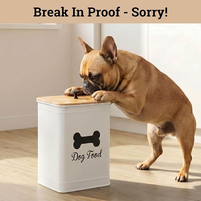 Dog Food Container Airtight Bamboo Lid 5-7 lb, 25 Cups, Sturdy Metal Handle | Pet Jar For Dogs up to 50lbs, Airtight Bamboo Lid, Sturdy Comfortable Metal Handle, Powder Coated Iron, Kibble Storage Bin