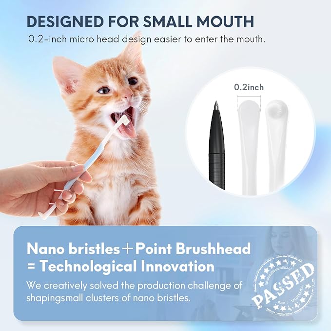 4 Pcs Dual-Sided Cat Toothbrush, Micro Brush Head for Kittens | Pet Dental Care Brush, Pointed Brush Head, Soft Bristles, Gentle on Sensitive Gums, Reduces Plaque, Fits Puppies & Small Dogs