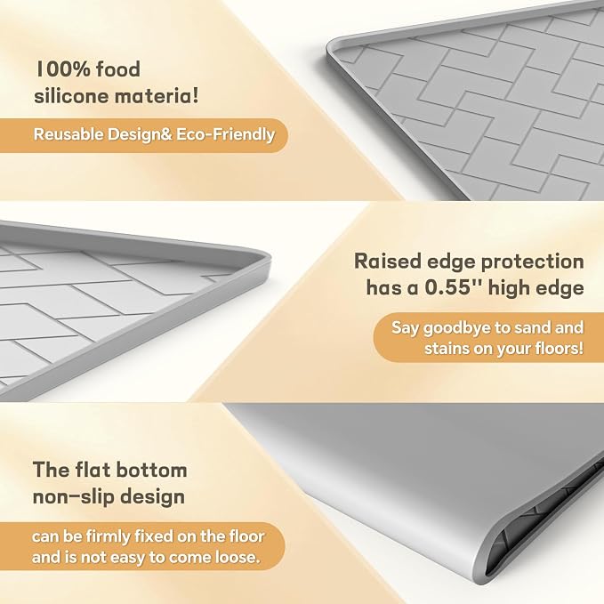 Silicone Cat Litter Mat XL for Litter Box-Extra Large Cat Litter Mat 41" X 29" to Clean, Waterproof, Urine-Proof, Non-Slip Kitty Litter Mats for Floor, Keeping the Floor Clean and Tidy（Gray）