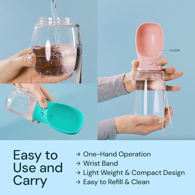 MalsiPree Dog Water Bottle Dispenser - 12 oz Black, Leak-Proof | 12oz leak-proof bottle - one-hand use - built-in bowl - Use for dog walks, travel, hiking & beach days