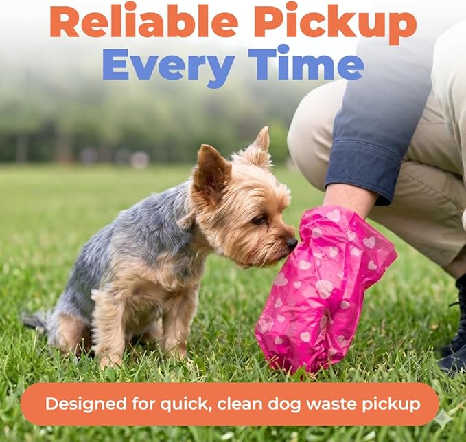 Best Pet Supplies Dog Poop Bags for Waste Refuse Cleanup, Doggy Roll Replacements for Outdoor Puppy Walking and Travel, Leak Proof and Tear Resistant, Thick Plastic - Pink Heart, 150 Bags