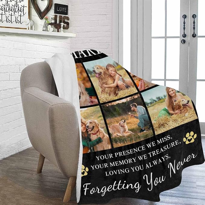 Artsadd Pet Memorial Gifts for Dogs Cats-Personalized Blanket with Photos and Name-in Loving Memory Gifts for Loved Ones Lost-Custom Remembrance Gifts Blankets for Pets Lover-Dog Funeral Gifts