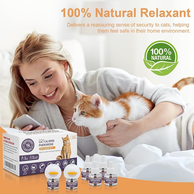 Reespring Cat Pheromones Calming Diffuser: Premium Pheromone Diffuser for Cats - Cat Pheromones Diffuser - Cat Calming Diffuser - Cat Calming Pheromone Diffuser (2 diffusers+ 6 Refills)