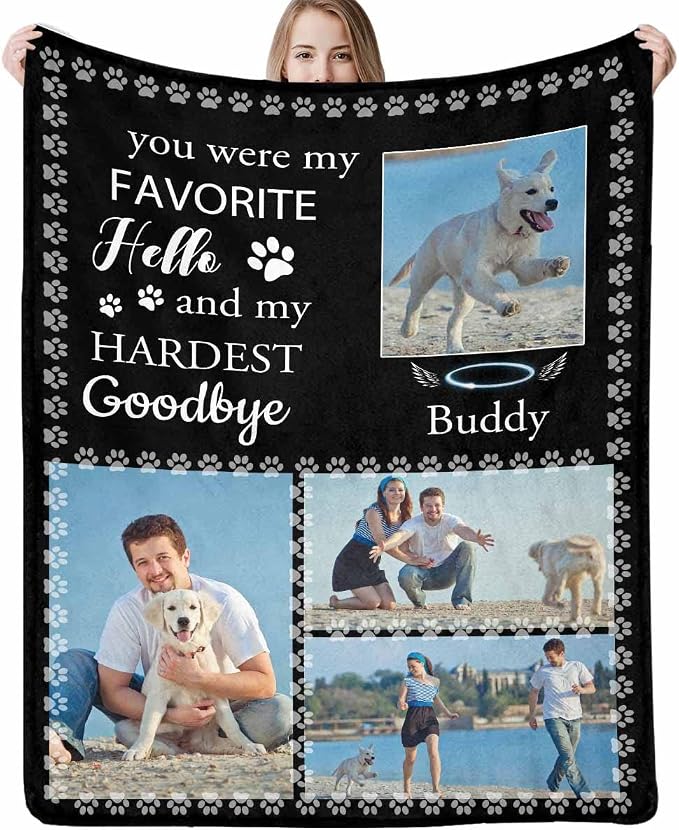 Artsadd Personalized Blanket with Picture in Memory of Dog Cat Custom Photo Blanket Memorial Pet Loss Sympathy Gift